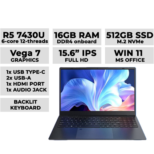 NINGMEI NLR500-R74165 (Grey Black) Laptop 15.6" FHD | R5 7430U | 16GB DDR4 | 512GB NVMe | Radeon Graphics
